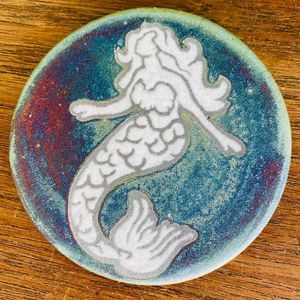 Raku Pottery Mermaid Medallion by J. Diller